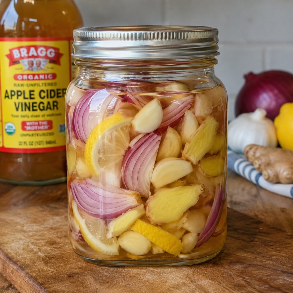 Apple Cider Vinegar, Lemon Juice, Onion, Garlic, and Fresh Ginger — Use One Teaspoon Every Day, and Get Ready to Be Amazed!